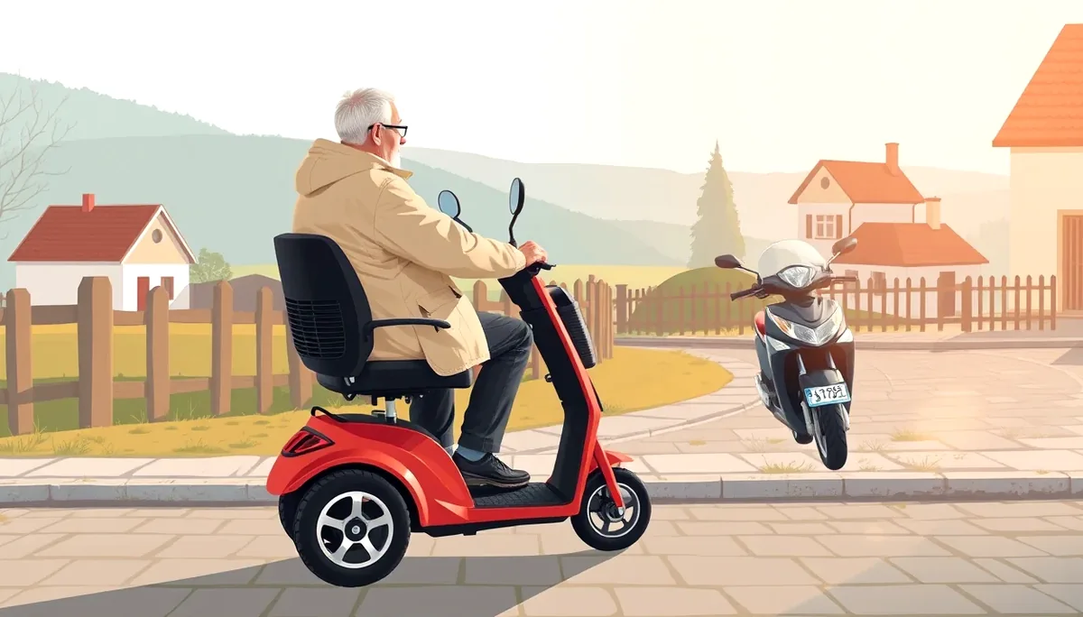 Starší muž kontroluje technický stav pracovnej trojkolky na dvore rodinného domu