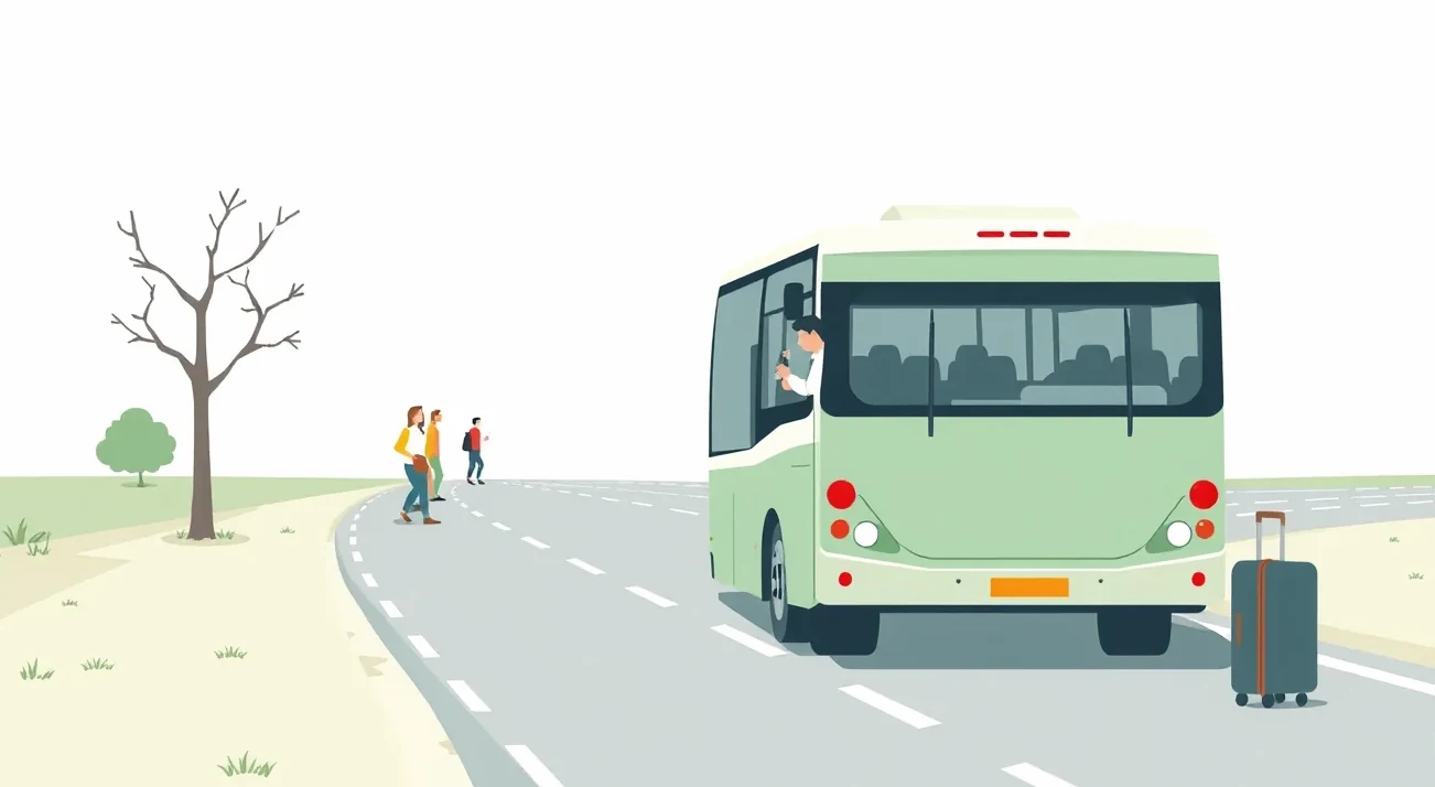 Pohľad na interiér medzinárodného diaľkového autobusu na diaľnici
