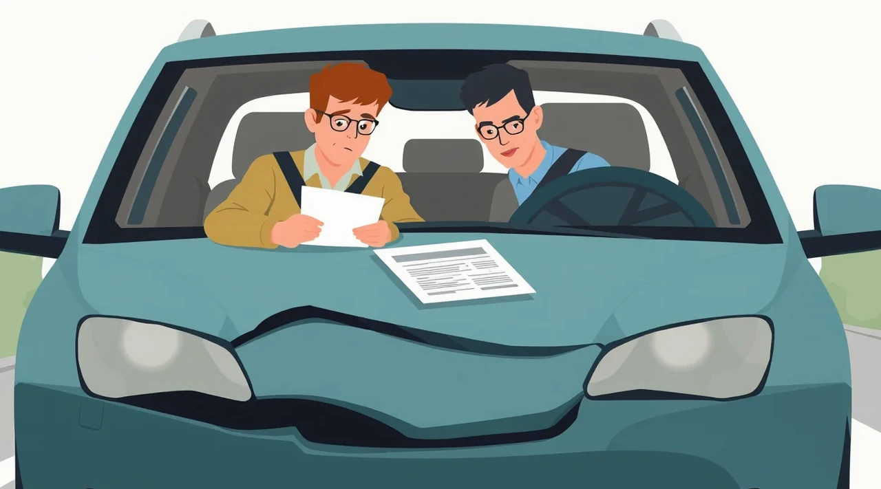 Pohľad na poškodený nárazník osobného automobilu na parkovisku pred obhliadkou