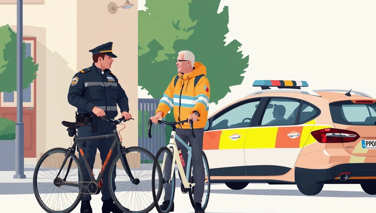 Vodič a cyklista spisujúci údaje o nehode a poškodení laku na parkovisku