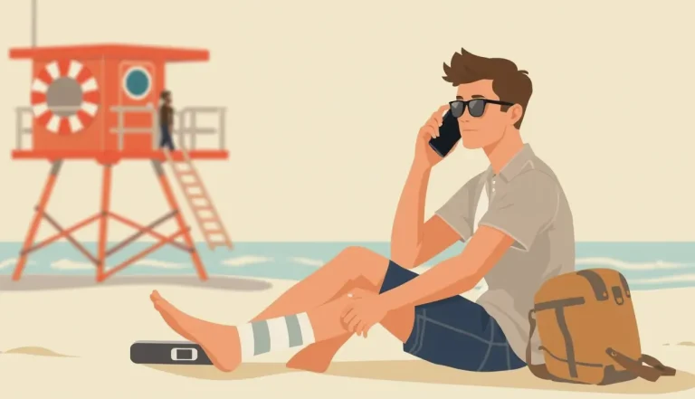 Surfer kráčajúci po piesočnej pláži na Fuerteventure s oceánskymi vlnami v pozadí
