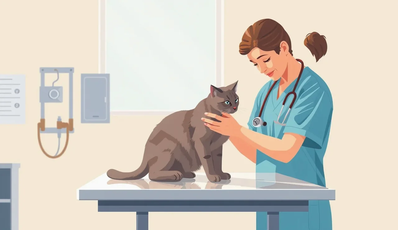 Veterinár vyšetrujúci mačku na klinike pri ultrazvukovom stole