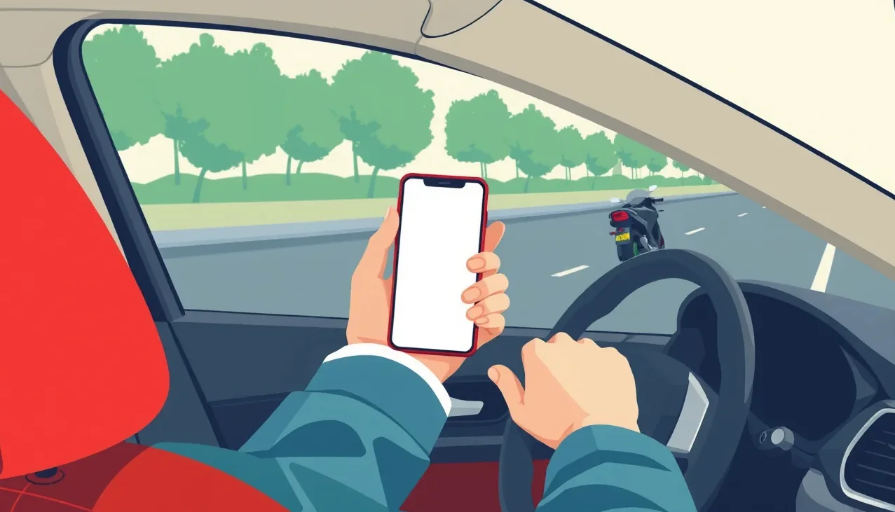 Motorista ukazuje na displeji mobilu núdzové telefónne číslo asistenčnej služby pri odstavenom aute