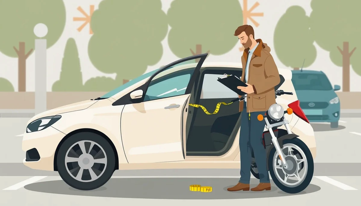 Vodič pri poškodenom automobile kontroluje záznam o dopravnej nehode a poistné dokumenty