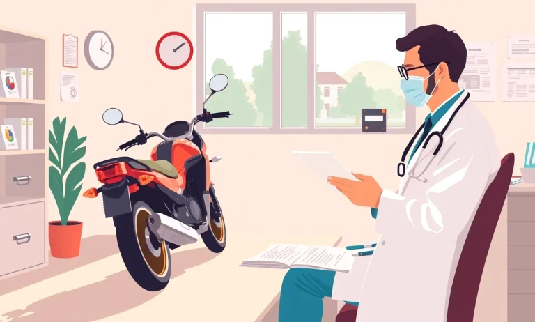 Motocyklista po kolízii na ceste kontrolujúci stav stroja a ochrannej prilby