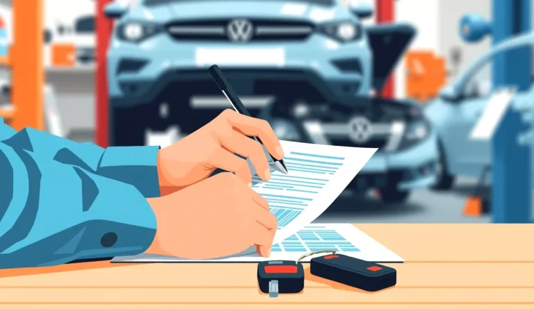 Mechanik v autoservise preberá kalkuláciu opravy poškodeného vozidla s technikom