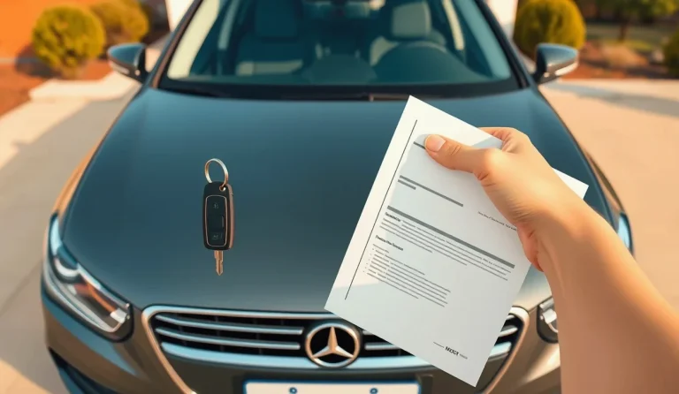 Predná maska a svetlomet moderného vozidla Mercedes-Benz zaparkovaného pred administratívnou budovou