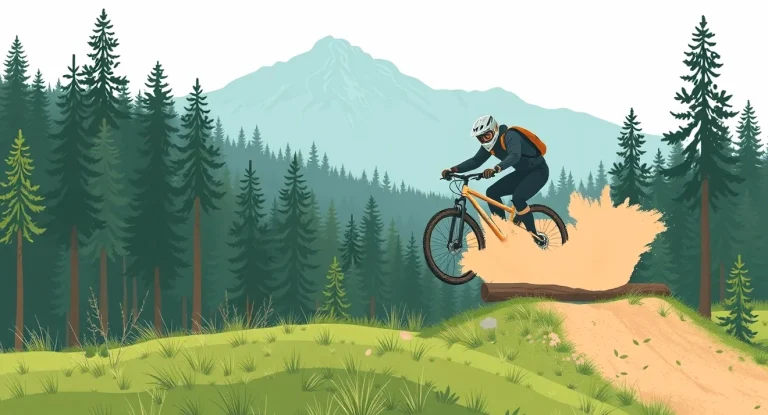 Horský cyklista na lesnom traili v horskom prostredí