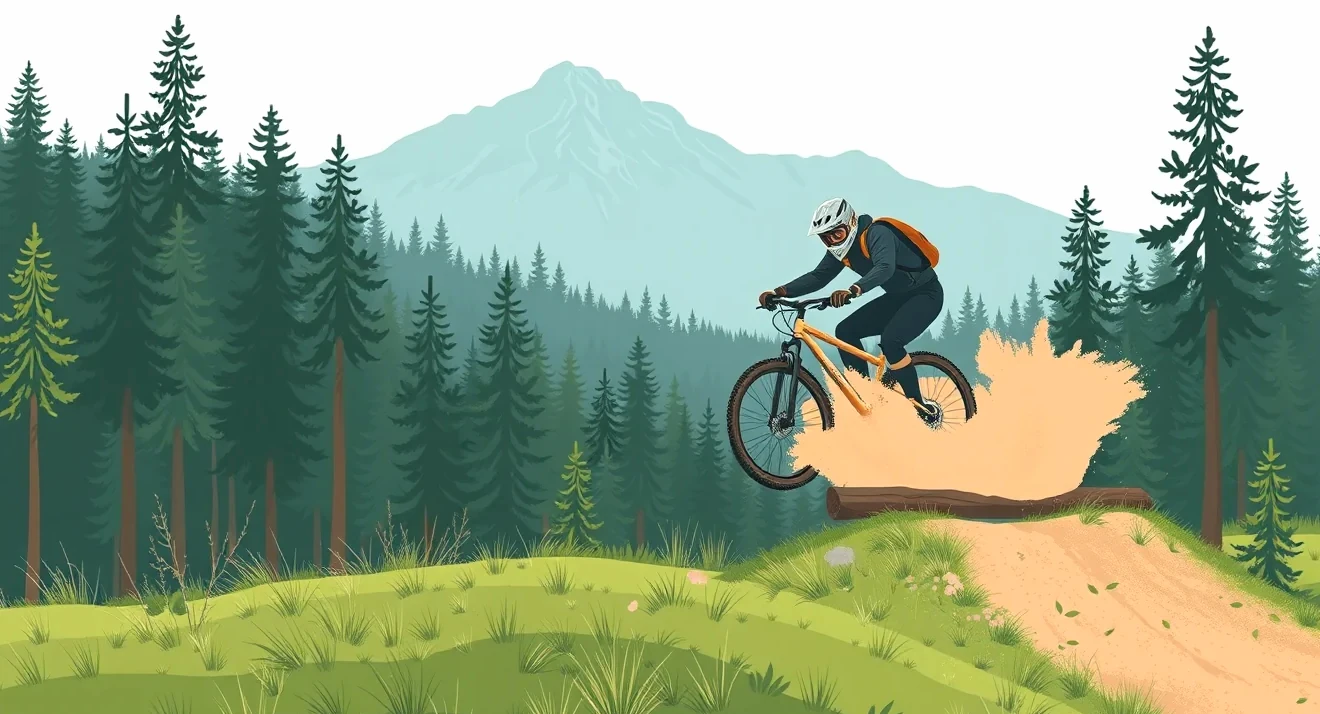 Horský cyklista na lesnom traili v horskom prostredí
