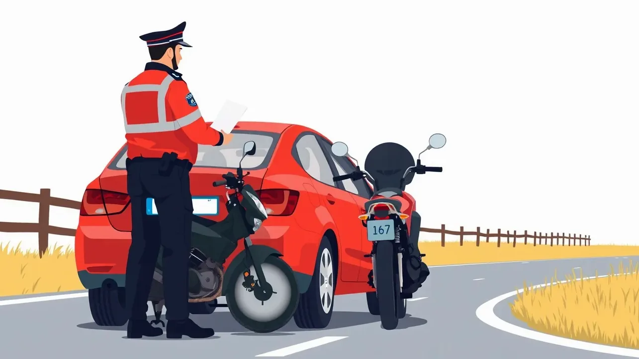 Vodič ukazuje policajnej hliadke doklady od motorového vozidla počas cestnej kontroly